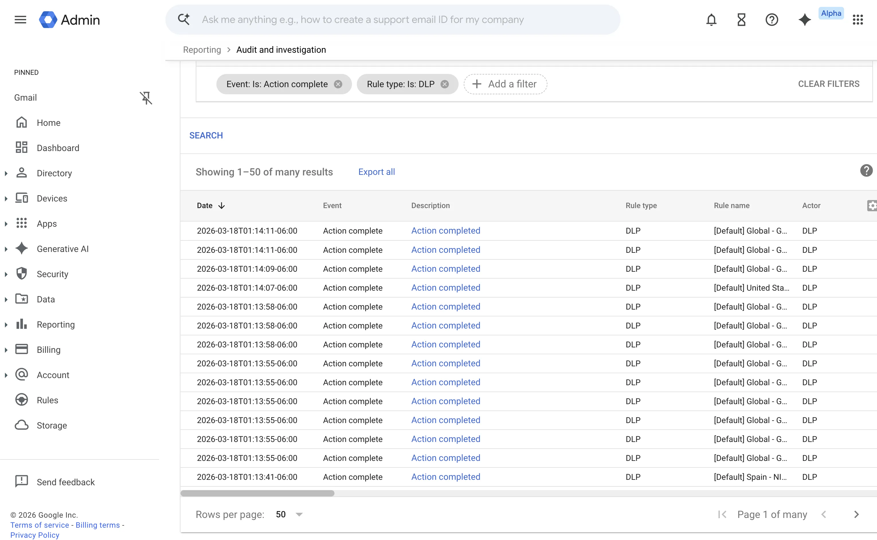Auditoría de eventos DLP en Google Workspace