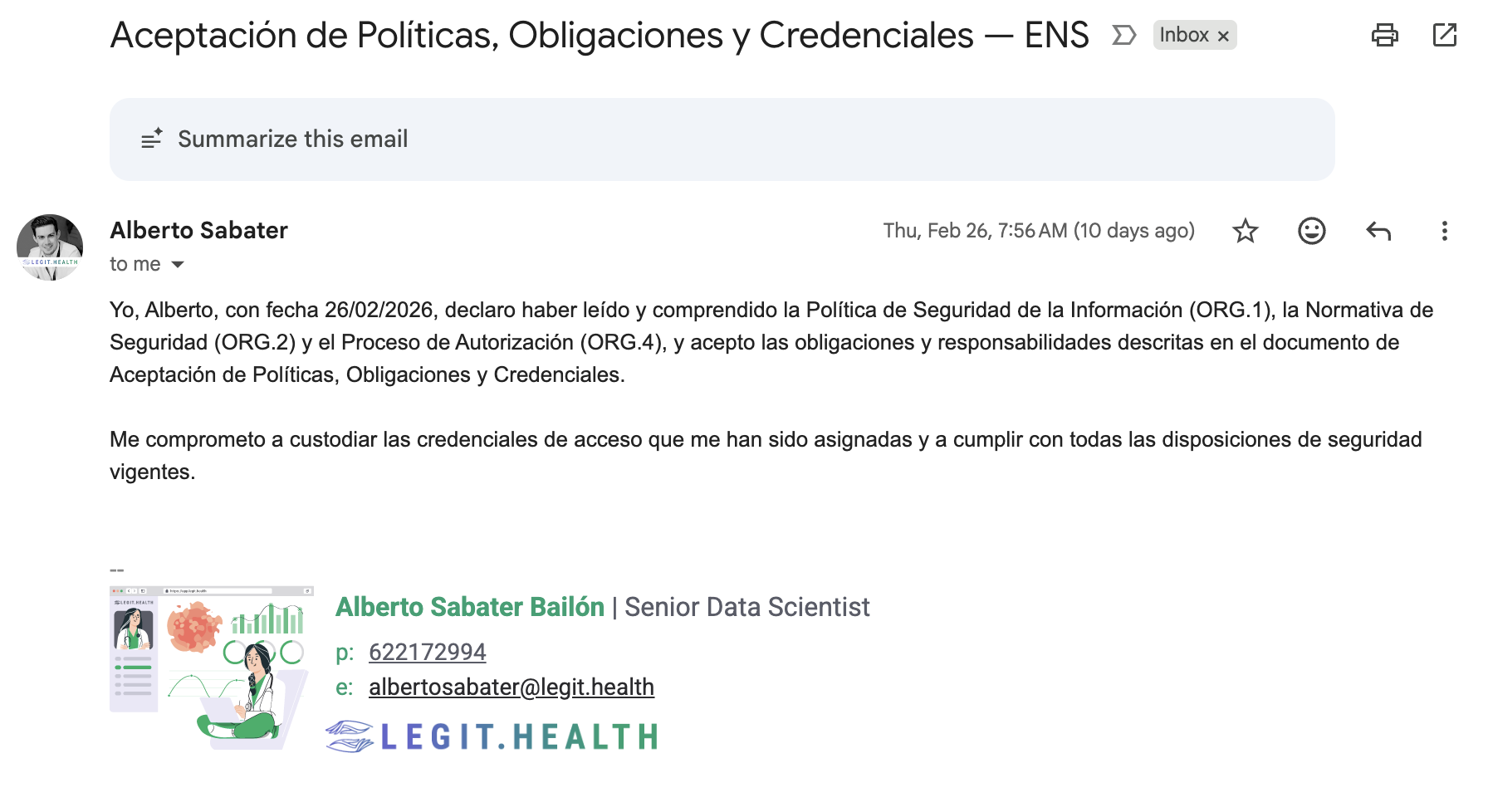 Aceptación de Alberto Sabater