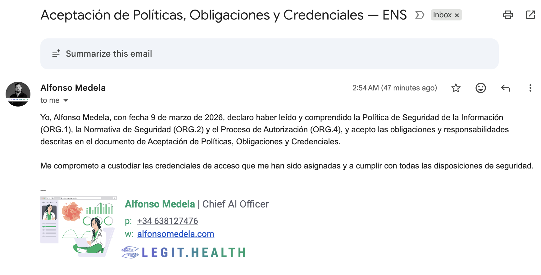 Aceptación de Alfonso Medela