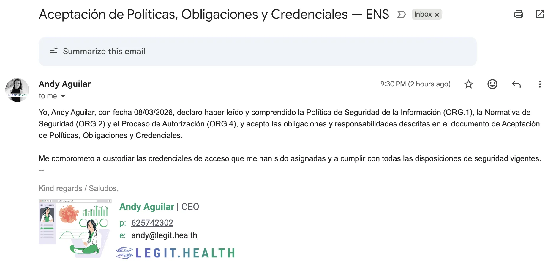 Aceptación de Andy Aguilar