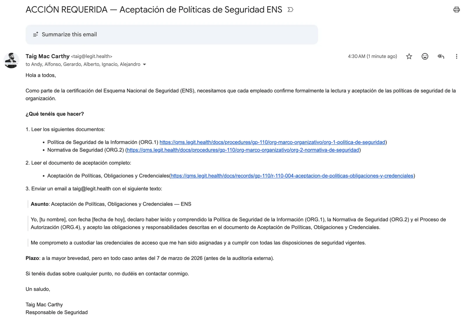 Email de aceptación enviado