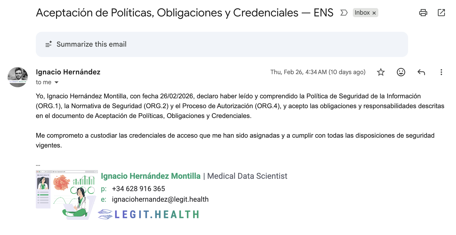 Aceptación de Ignacio Hernández