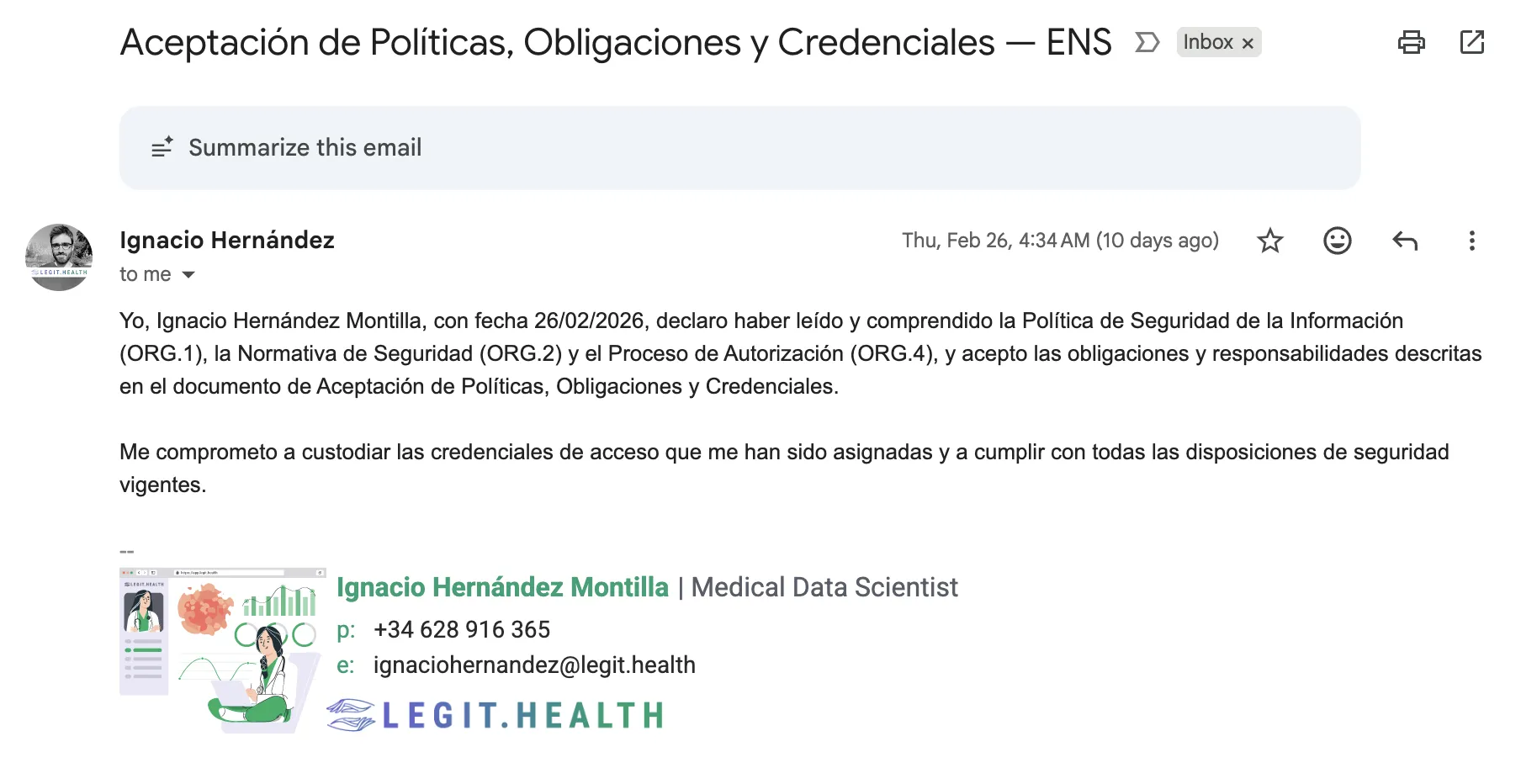 Aceptación de Ignacio Hernández