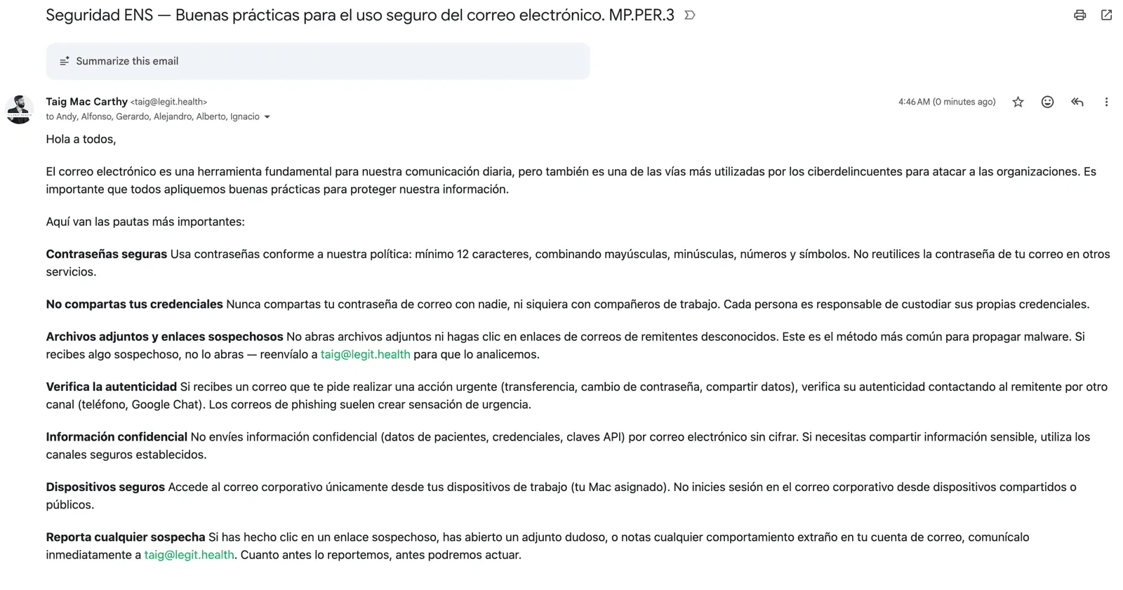 Email concienciación correo