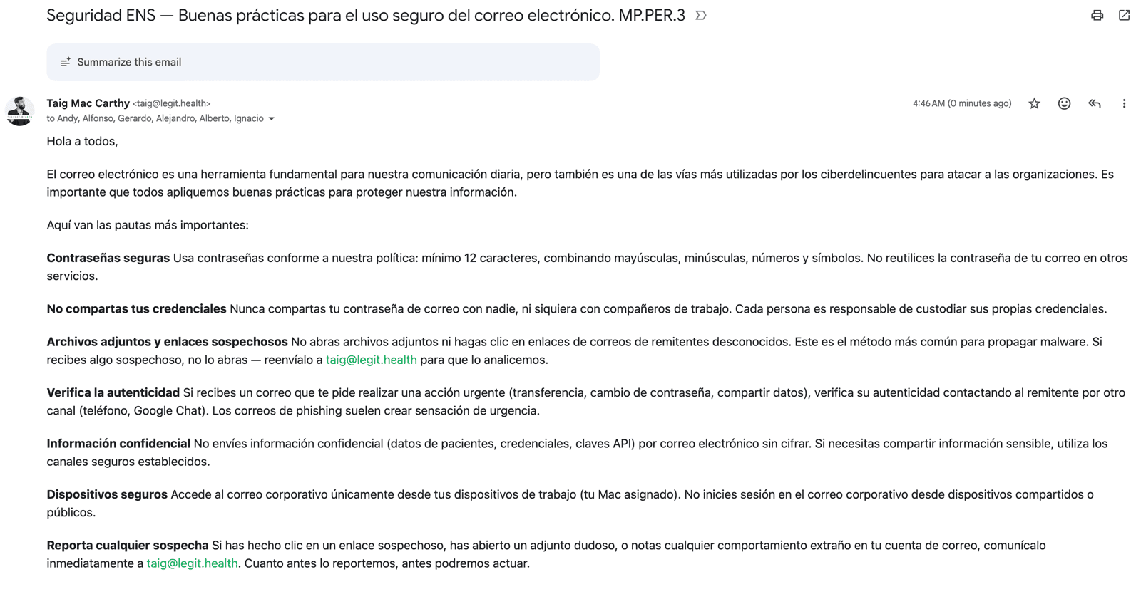 Email concienciación correo