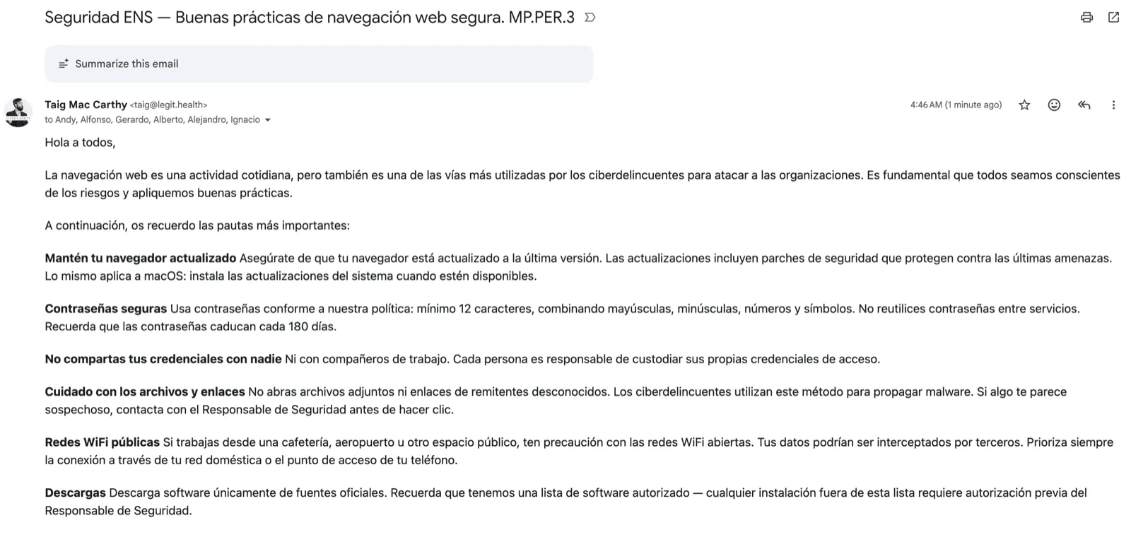 Email concienciación navegación web