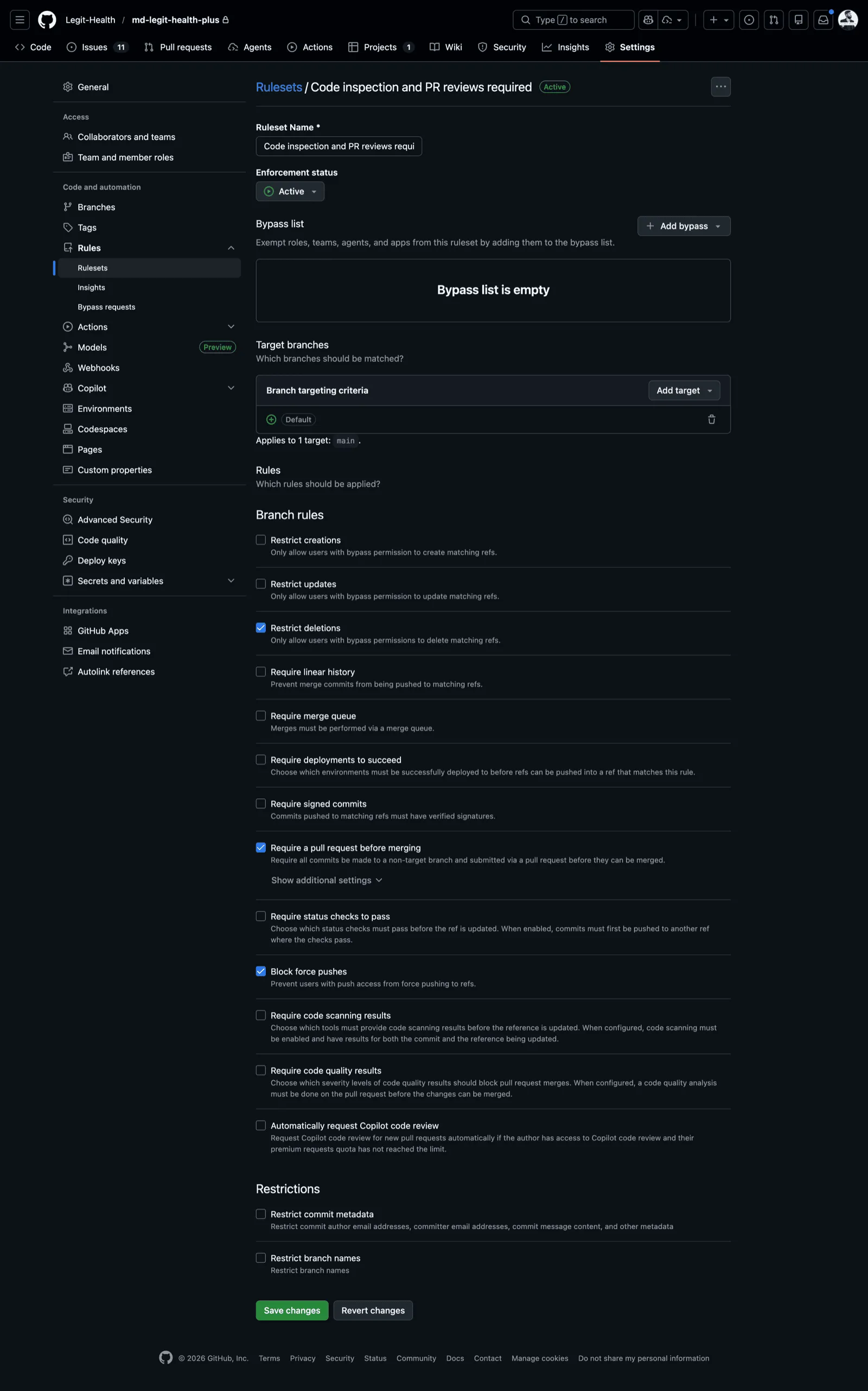 Detalle de reglas de protección