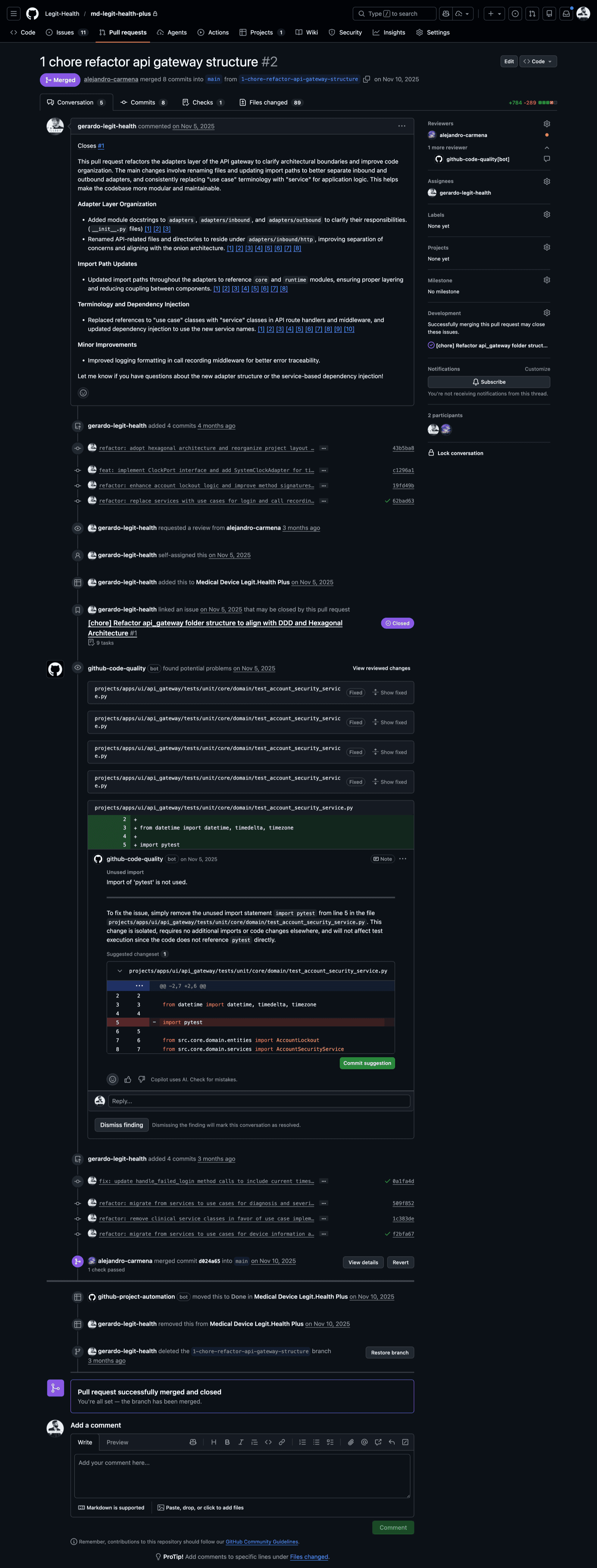 PR con revisión de código