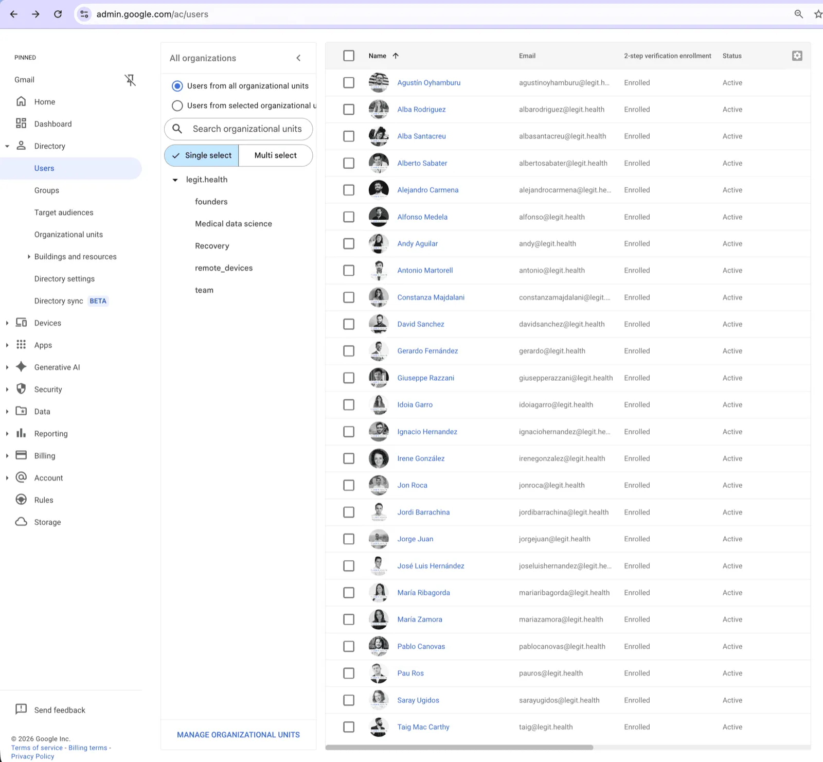 Usuarios en Google Workspace