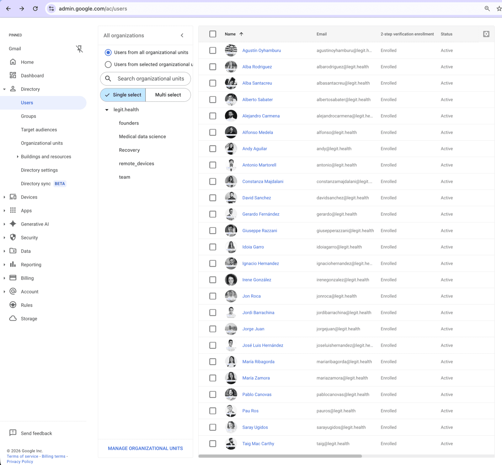 Usuarios en Google Workspace