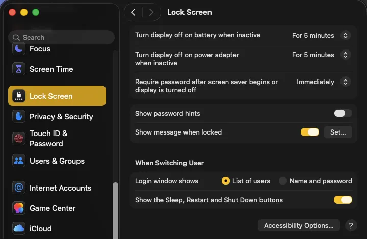 Configuración de pantalla de bloqueo en macOS