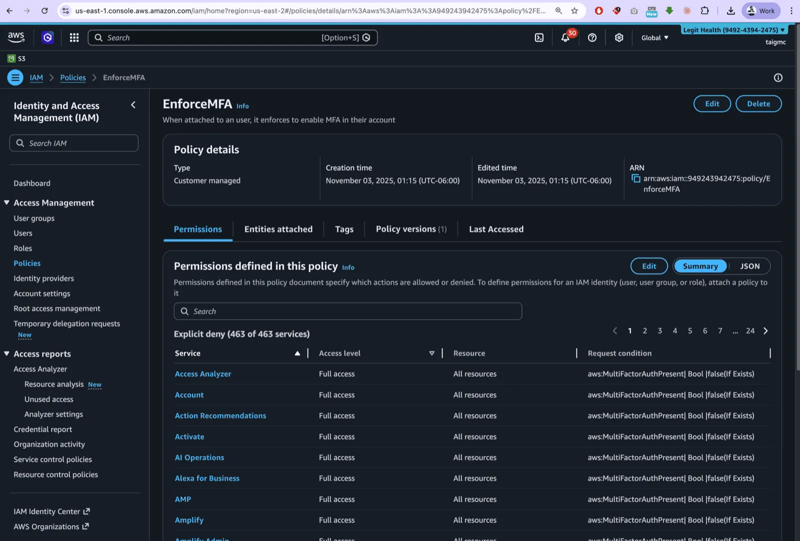 Política EnforceMFA en AWS IAM