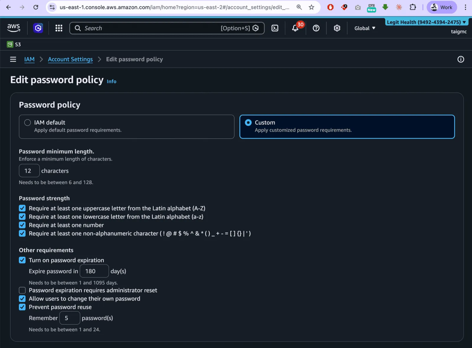 Política de contraseñas en AWS IAM
