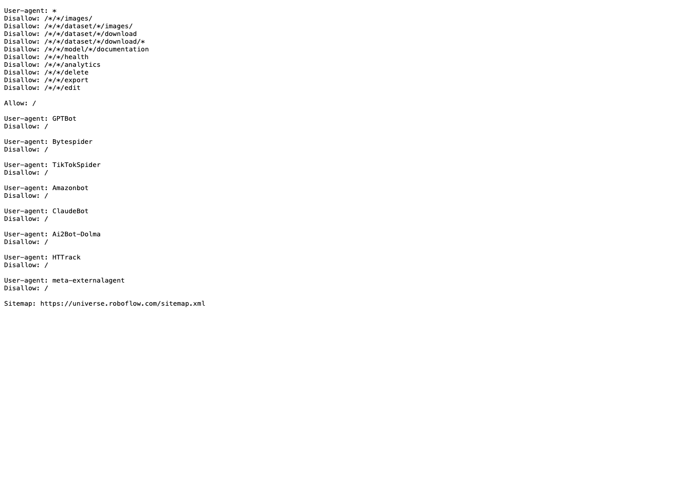 RoboFlow robots.txt blocking AI crawlers