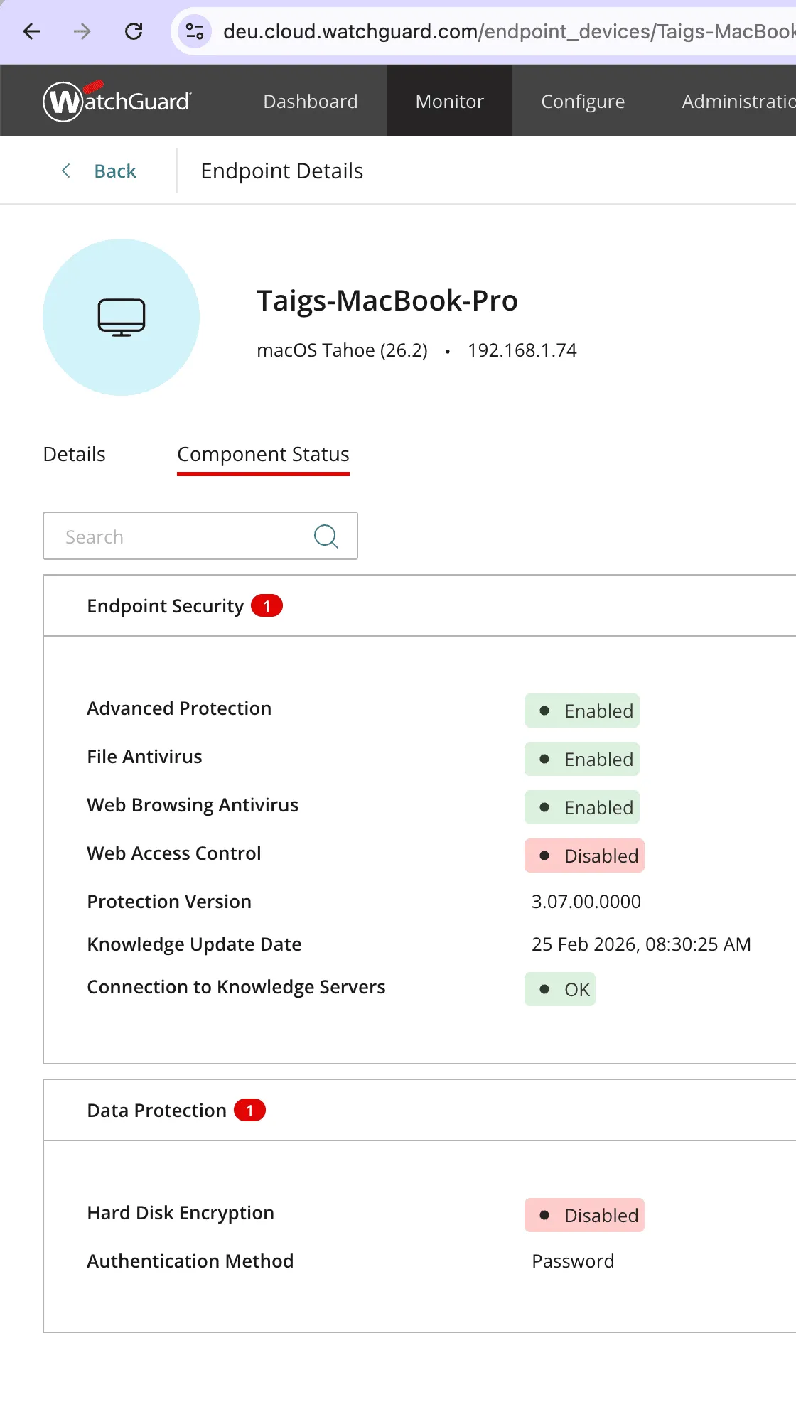 Detalle de endpoint en WatchGuard