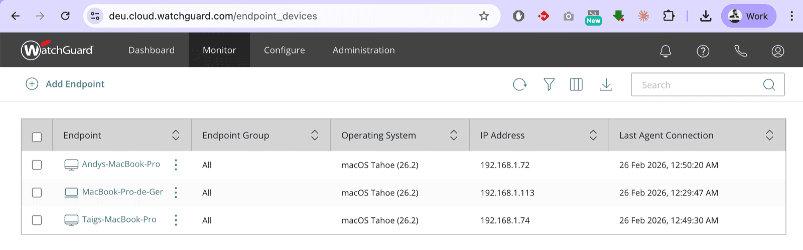 Lista de endpoints en WatchGuard